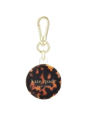 Kate Spade Tortoiseshell Round AirTag Holder with Gold Hardware